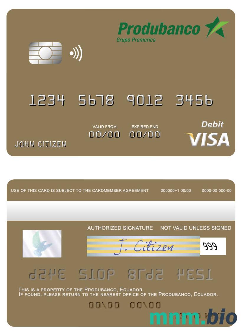 Ecuador Produbanco visa debet karta screen